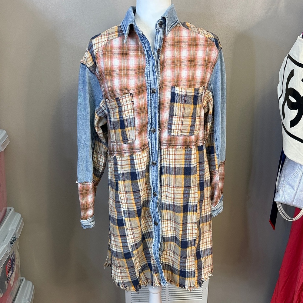 Plaid Patchwork Denim Tunic - image 1